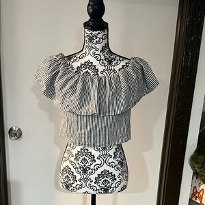 A New Day Black and White Ruffled Crop Blouse